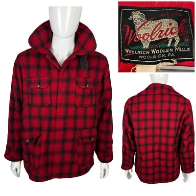 Woolrich Coat Red Black Mackinaw Plaid Wool Jacket Hunting 42 Vintage Outdoors - Image 1 of 4