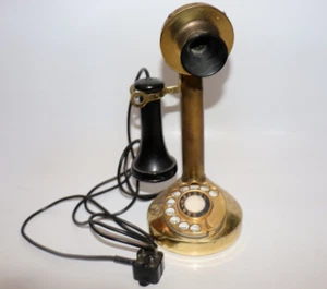 Vintage Messing Drehbar Kerze Telefon Nickel Metall & Plastik Hörer - Photo 1/10