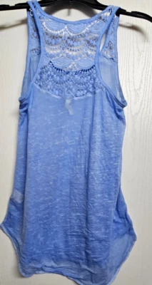 Women's Light Blue S Lace Back and Shoulders MUDD Sheer Top - Image 1 of 4