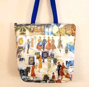 Rare, Vintage, 70's Vinyl Exterior, Fabric Interior Tote Bag Great Graphics. - Picture 1 of 10