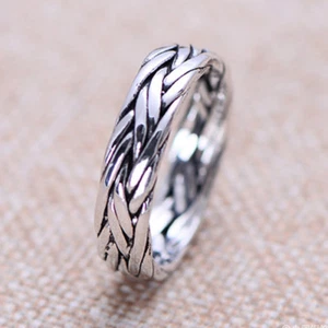 Solid 925 Sterling Thai Silver Ring Braided Men Women Size 6 7 8 9 10