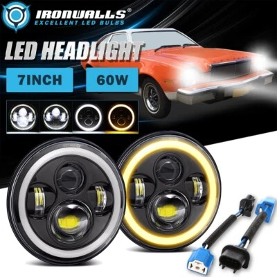 2x 7" LED Headlights Hi-Lo DRL Angel Eyes Ring for Mercury Monarch Comet Bobcat - Image 1 of 4