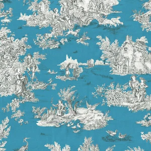 Textiles franceses de tela de jouy (La Grande Vie Rústica) azul madera de cuña - Imagen 1 de 5