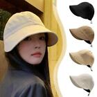 Summer Soft Cotton Ponytail Bucket Hat Outdoor Beach Adjustable Sun Hats R3S6