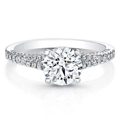 0.86 Ct Round Cut Lab Created Diamond Engagement Ring 14K White Gold Size 7 - Image 1 of 4