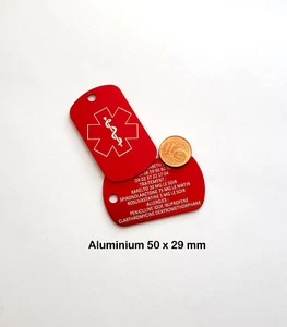 2x Medizinischer ID Tag, Adressanhänger, Schlüsselanhänger, Gravur, - Picture 1 of 3