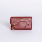 Christian Dior - Vintage Saddle wallet Cherry Red Leather Gold Hardware 2165
