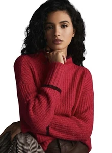 Maeve Pullover Stehkragen feminin adrette Spitze gefaltete Ärmel Hot Pink Damen L - Bild 1 von 9