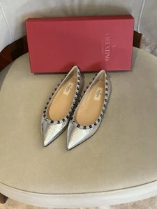 New Authentic Valentino Rockstud Ballerina Python Print Flats Sz 37 - Picture 1 of 8