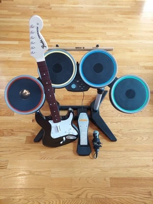 Rock Band 4 For PS4 Bundle - Wireless Drum Set, Wireless Fender Guitar, Works - Image 1 of 4