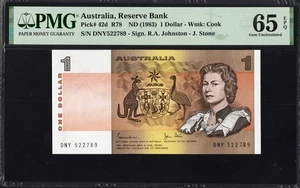 Australia 1 ONE Dollar P42d R78 1983 Johnston Stone PMG65 Gem UNC EPQ Banknote - Picture 1 of 2