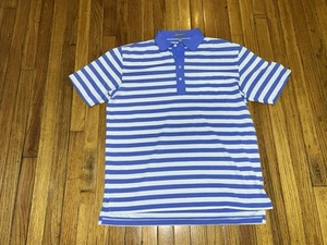 Peter Millar Summer Comfort Short Sleeve Golf Shirt Men's L Blue/White Stripe - Picture 1 of 13