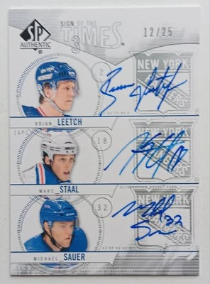 2009-10 SP Authentic Sign of the Times 3 Leetch / Staal / Sauer /25 Rangers - Image 1 of 2