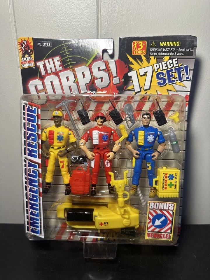 Lanard The Corps 1999! Emergencia rescate 3 hombres tripulación embarcación acuática 4" 17 piezas #3783 Foto 1 de 4