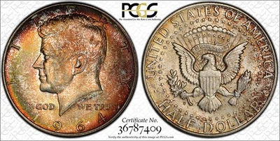 Medio dólar Kennedy 1964-D 50C plata con tonificación de alta gama *PCGS MS66+* ¡Bonita moneda! Foto 1 de 4