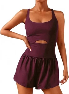   Wenlia Women Workout Romper One piece Padded Bra Tennis   - Picture 1 of 5
