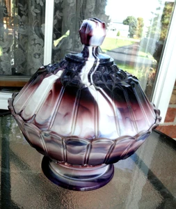 Antique Challinor & Taylor Co Amethyst Slag Glass Compote Bowl with Lid 1800's - Picture 1 of 9