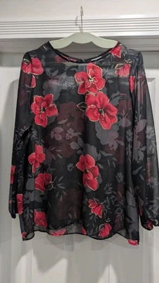 Blusa Avenue Para Mujer 14/16 Negra Roja Oscura Floral Manga Larga Transparente Romántica... Foto 1 de 4