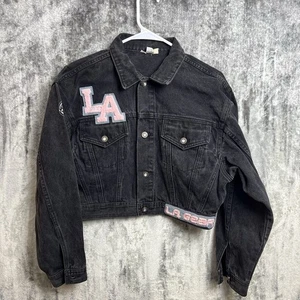 Giacca jeans vintage LA GEAR anni 90 cropped donna taglia M denim nero con bottoni - Foto 1 di 9