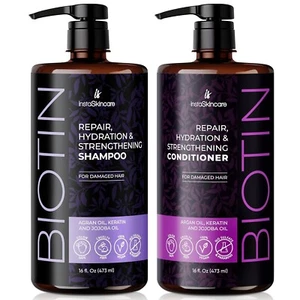 InstaSkincare Biotin Shampoo and Conditioner Set for Hair Growth 16 Oz - Picture 1 of 7