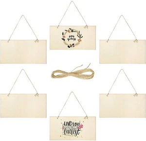 6 Pieces Unfinished Wood Hanging Sign, Blank Rectangle Decorative Wood Plaque - Picture 1 of 7