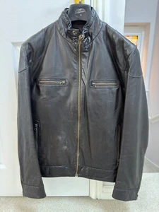 Men's Small F&F Genuine Real Leather Zipped BLUF Bomber Jacket Dark Brown - Picture 1 of 6