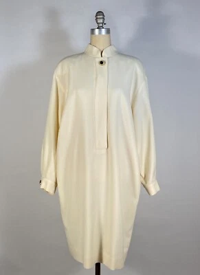 Vestido camisero vintage años 80 marfil lana crepé gran tamaño de SANDRA OW-WING para NR1 Foto 1 de 4