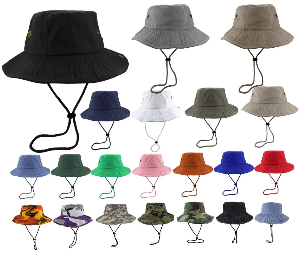 Wholesale lot SUMMER BUCKET HAT MILITARY STRING WIDE BRIM FISHING HUNTING 12pcs - Image 1 of 3
