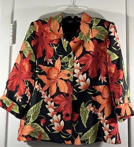 Silkland Womens Hawaiian Floral Silk Jacket - Size Large - Picture 1 of 4