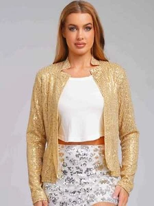 Frauen Mantel Cardigan Jacken Pailletten Blazer Bomber Langarm Hochzeit Formal - Bild 1 von 43