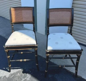 Vintage Alfonso Marina Ornate Cane Chair w White Cushion Rattan Set Of 2 Black - Picture 1 of 10