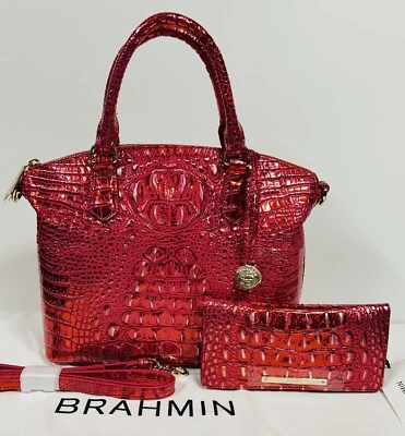NUEVO CON ETIQUETAS Brahmin Red Dragon Melbourne Cuero Duxbury Cartera/Bolso de Mano y Cartera Ady Foto 1 de 4