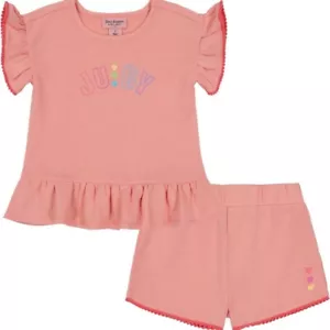 Juicy Couture 2 Piece Set Girls Coral / Pink Shorts With Shirt Top-Set Size 5 - Picture 1 of 2