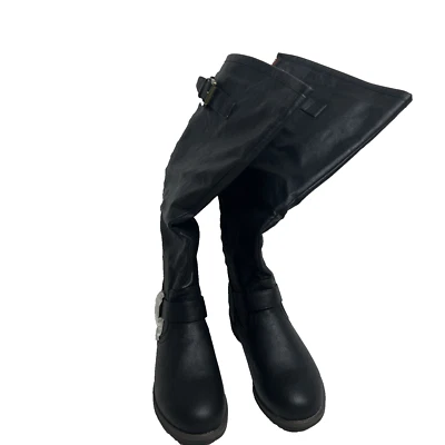 Journee Collection Botas Mujer 6.5 Negras Hasta la Rodilla Espalda Cremallera Imitación Cuero Estilo Foto 1 de 4