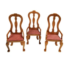 Puppenhaus Möbel rot Gingham Sitz Eiche Ton Esszimmer Sessel 1:12 3er Set - Bild 1 von 6