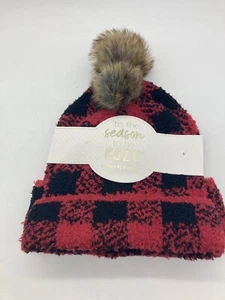 New Mud Pie Mommy & Me Beanie Set  Winter Hat Buffalo Check Plaid 6-18 Months - Picture 1 of 8