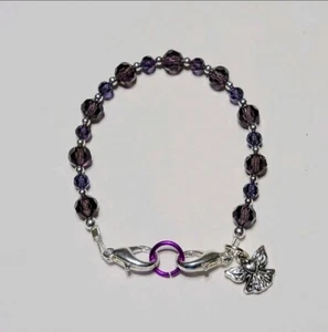 Amethyst Purple Round Crystal Glass Beads Medical Alert ID Replacement Bracelet - Picture 1 of 5