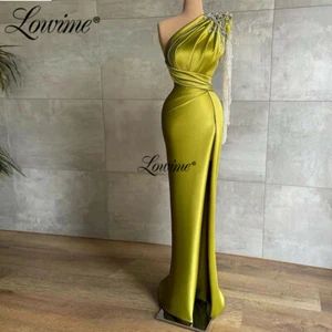 One Shoulder Satin Kristalle Meerjungfrau Abschlussball Abend Party Kleid Promi Neu Kleid - Bild 1 von 3