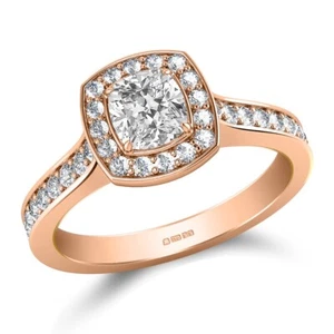 14K Rose Gold Cushion Cut Lab Grown Diamond Engagement Ring for Women - Picture 1 of 10