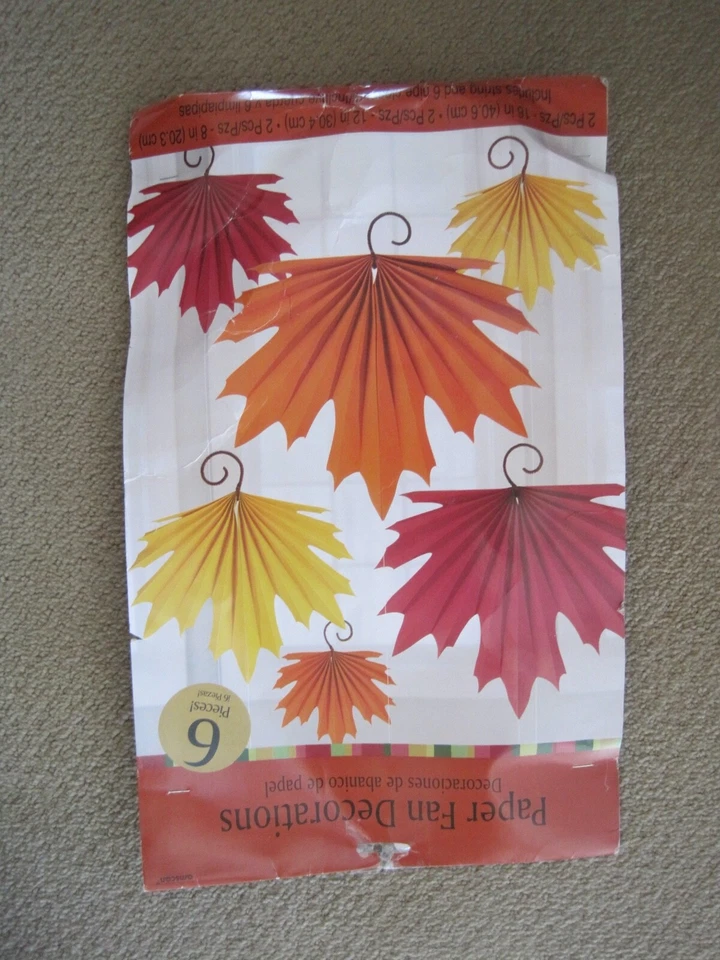 Paper Fan Decorations 6 Piece Fall Autumn AMSCAN Leaves Red Yellow Maple Orange - Image 1 of 3