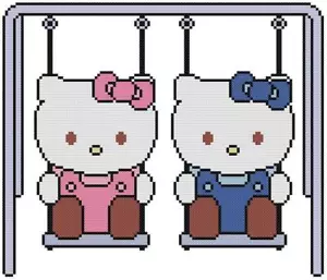 KREUZSTICH + BASTELMUSTER Hello Kitty Katze Zwillinge Schaukeln Junge Mädchen Baby Geburt - Bild 1 von 14