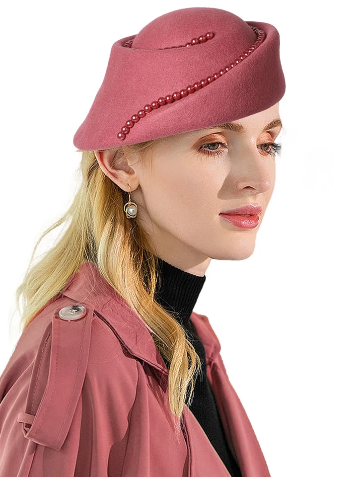 Sombrero Fascinador Vintage Con Cuentas Fieltro Lana Boda Fiesta del Té Vestido Cóctel Sombreros Foto 1 de 4