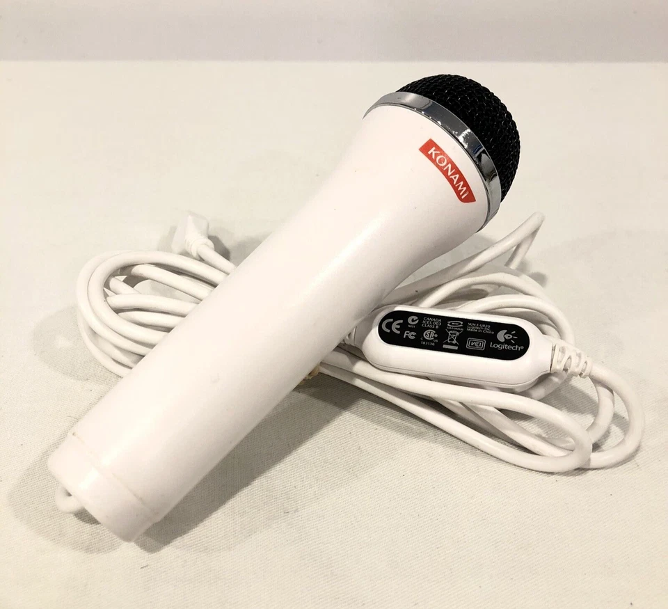 KONAMI WHITE WIRED MICROPHONE PS2 PS3 WII XBOX 360 USB E-UR20 ROCK BAND RAPSTAR - Image 1 of 4