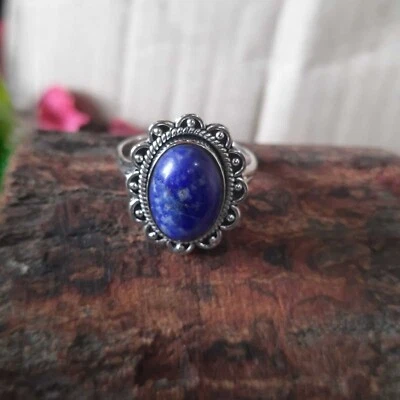 Anello Ovale Da Donna In Lapis Lazuli Naturale In Argento Sterlingo 925 - Immagine 1 di 4