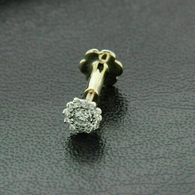 Piercing de pasador de nariz con tornillo de diamante natural de corte redondo de oro amarillo real de 14K Foto 1 de 4