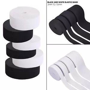 Flat 3mm-75mm Wide Stretch White Black Elastic Bands for Sewing Strap Waist band - Picture 1 of 18