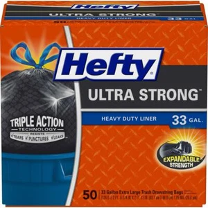 Hefty Ultra Strong Heavy Duty Liner Draw String Trash Bags 33 Gallon 50 ct - Picture 1 of 6