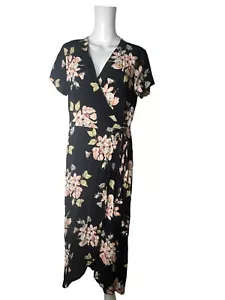 WAREHOUSE Wrap Dress Size Medium 12 Black Mix Floral Zip Womens NEW EU40 RRP £49 - Picture 1 of 12