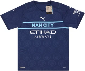 MANCHESTER CITY 2021/22 (2XL) THIRD PUMA BLUE SHORT SLEEVE SOCCER FOOTBALL SHIRT - Picture 1 of 12