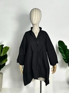 Barbara Speer Oversized Black Cardigan 100% Organic Cotton AvantGarde Style Sz 2 - Picture 1 of 16